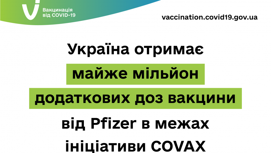 Україна отримає майже мільйон додаткових доз вакцини від Pfizer в межах ініціативи COVAX