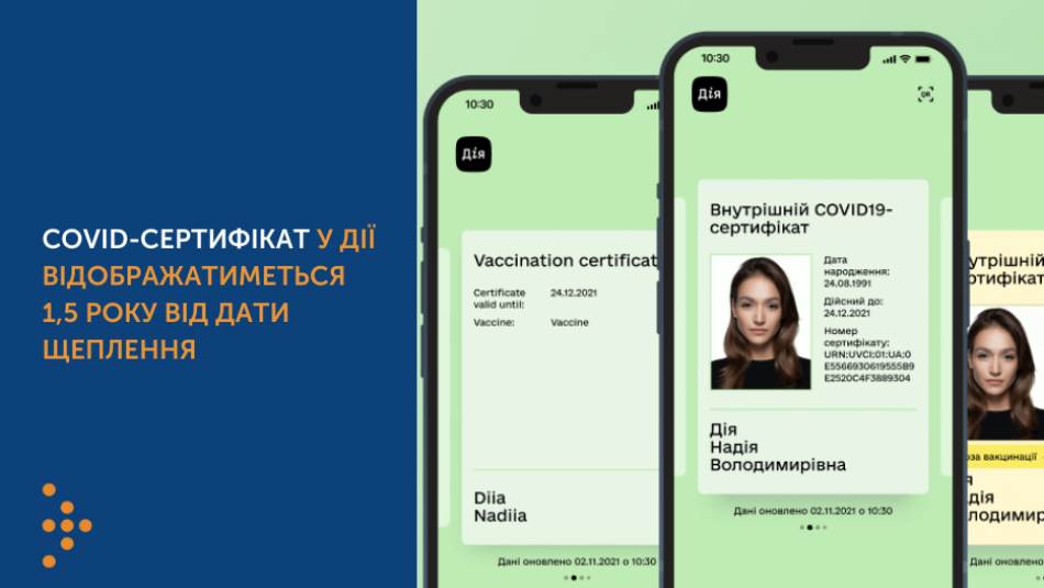 COVID-сертифікат у Дії відображатиметься 1,5 року від дати щеплення