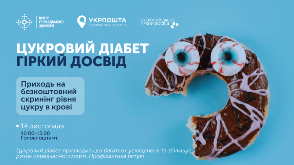 У столичному головпоштамті проведуть безкоштовне вимірювання рівня глюкози в крові до Всесвітнього дня боротьби з цукровим діабетом